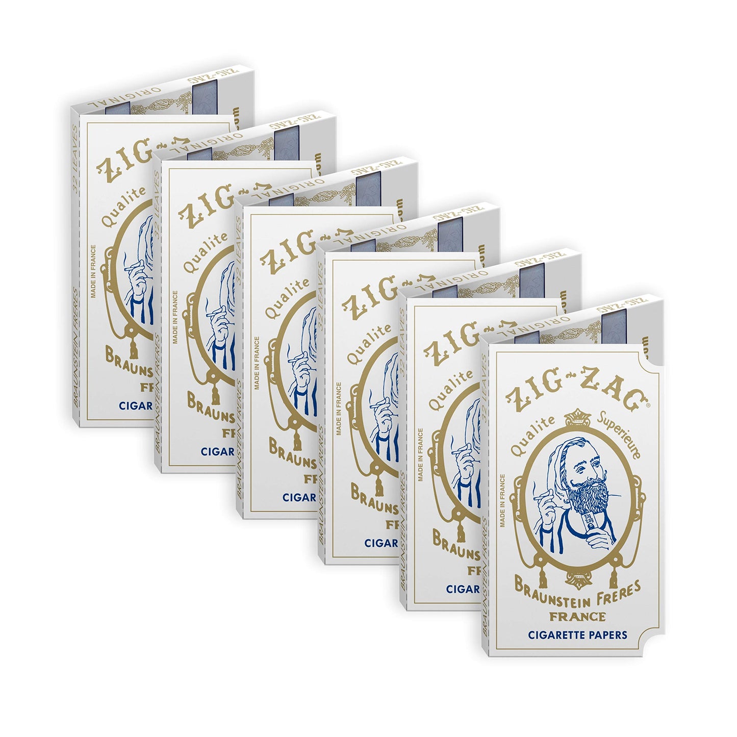 ZIG-ZAG Rolling Papers - Original White 70 mm Paper - Natural Gum Arabic - Thin Glue Sealing Line - 6 Booklets with 32 Papers per Booklet,32 Count (Pack of 6)