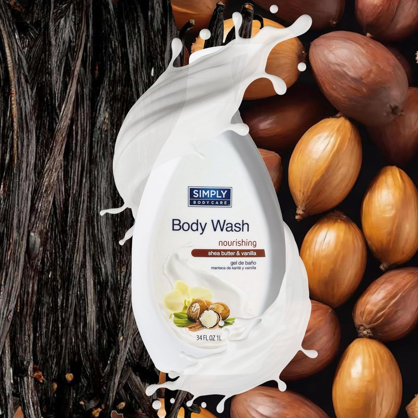 Simply Body Care - Shea Butter and Vanilla Natural Body Wash for Men & Women - Combats Body Odor & Promotes Hygiene - Ultimate Skin Cleanser - Long-Lasting Freshness - Daily Use - 34oz (Pack of 1)