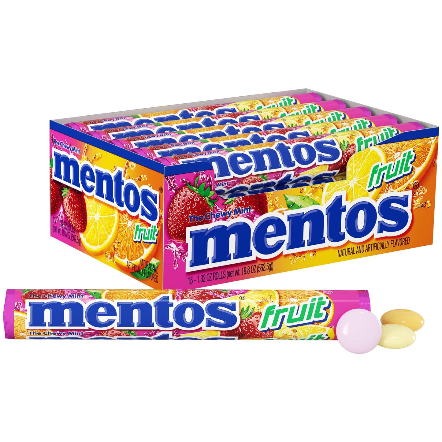 Mentos Chewy Mint Candy Roll, Mint, Non Melting, Party, 14 Pieces (Bulk Pack of 15) - Packaging May Vary