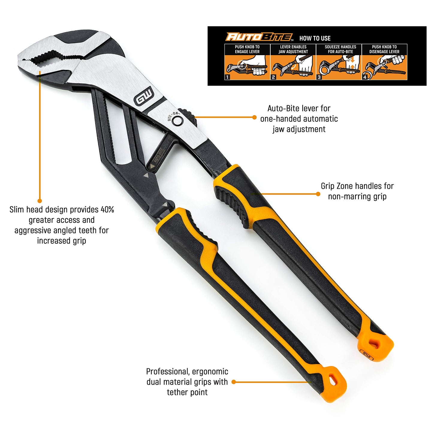 GEARWRENCH 6" PITBULL Auto-Bite Tongue & Groove Dual Material Pliers - 82590C