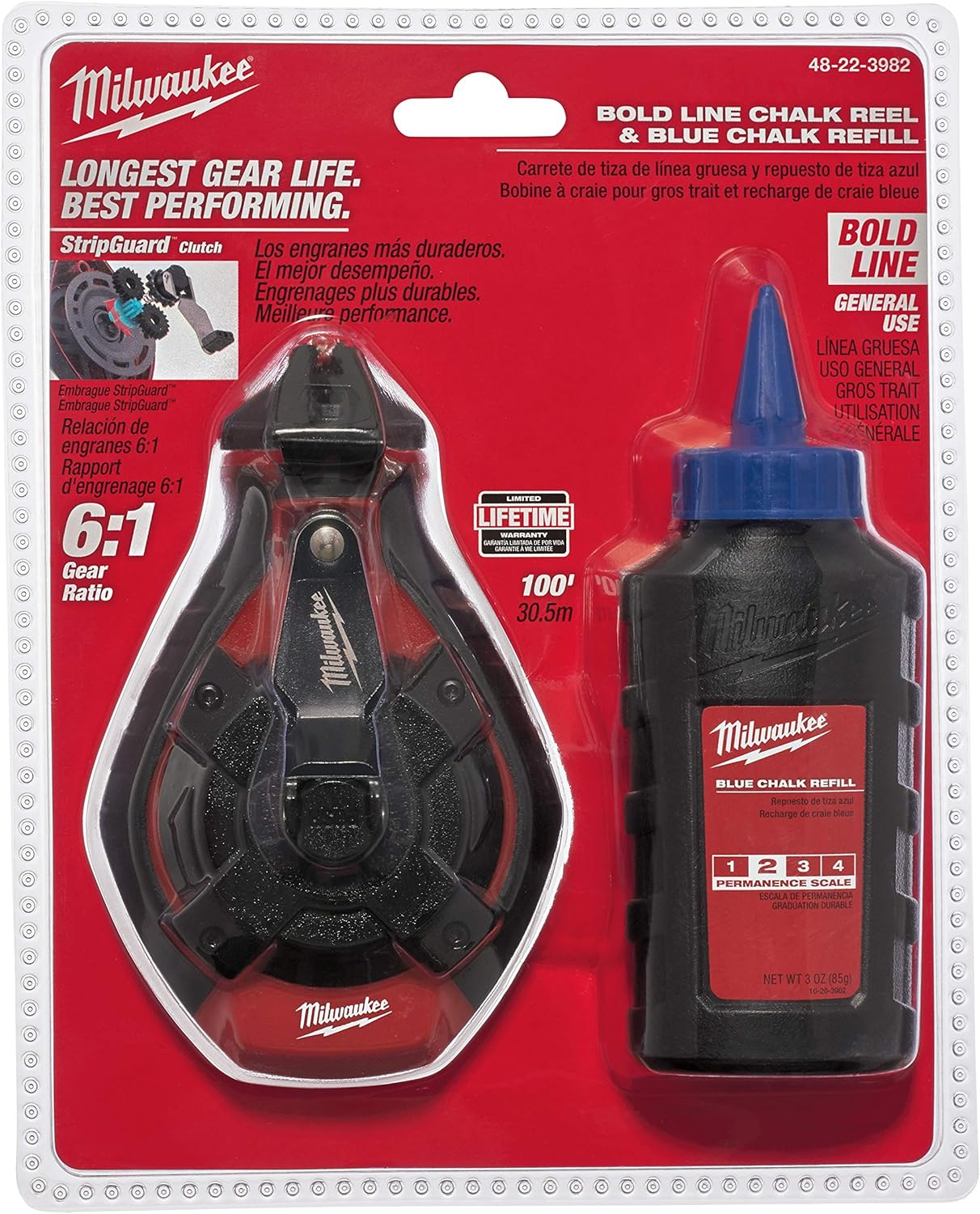 Milwaukee Electric Tool 48-22-3982 100 Ft. Bold Line Chalk Reel and Refill