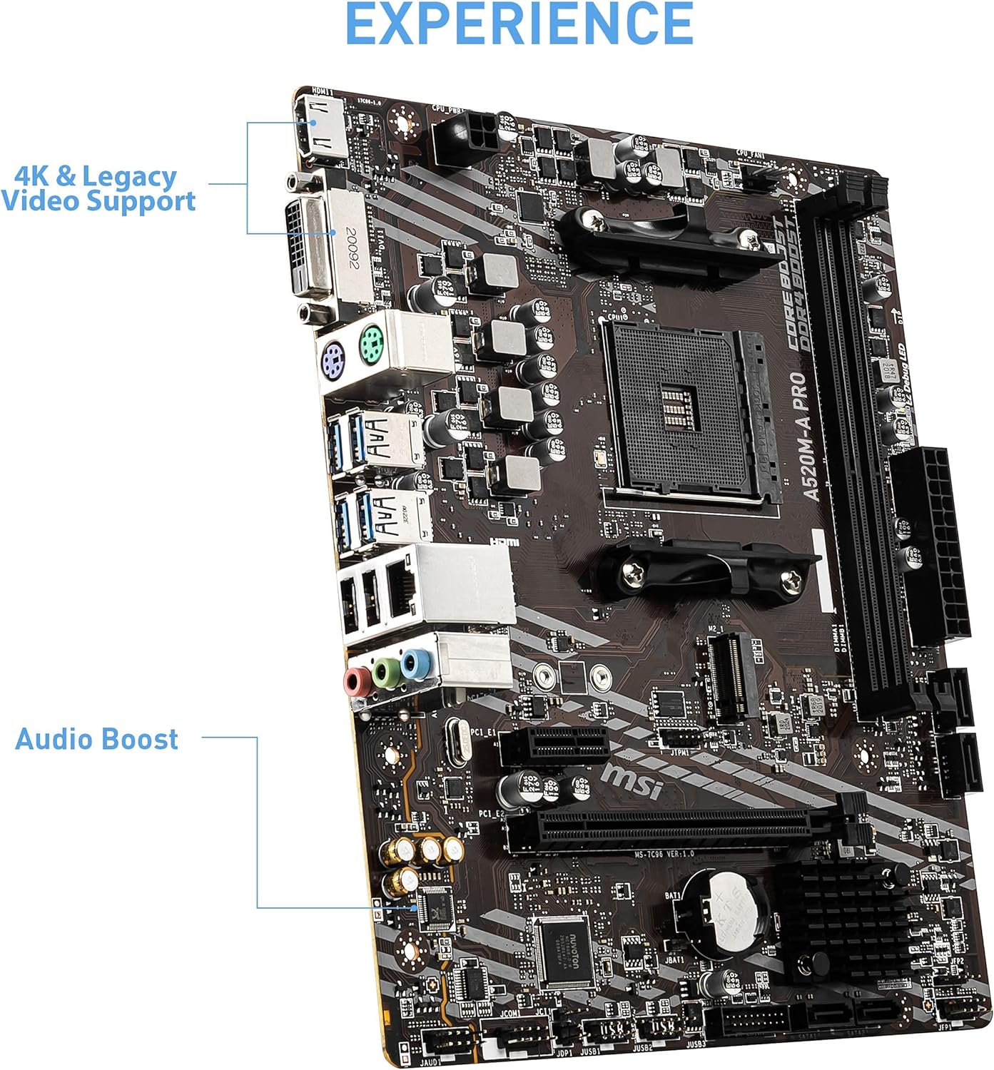 MSI A520M-A PRO Gaming Motherboard (AMD Ryzen 5000, AM4, DDR4, PCIe 3.0, SATA 6Gb/s, M.2, USB 3.2 Gen 1, DVI/HDMI, Micro-ATX)