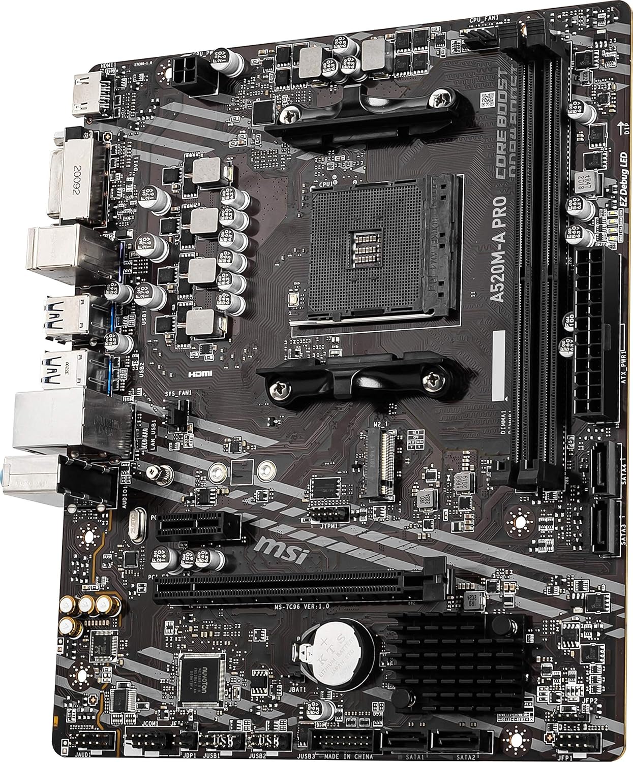 MSI A520M-A PRO Gaming Motherboard (AMD Ryzen 5000, AM4, DDR4, PCIe 3.0, SATA 6Gb/s, M.2, USB 3.2 Gen 1, DVI/HDMI, Micro-ATX)