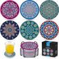 Mandala Coasters with Holder & Cork Base