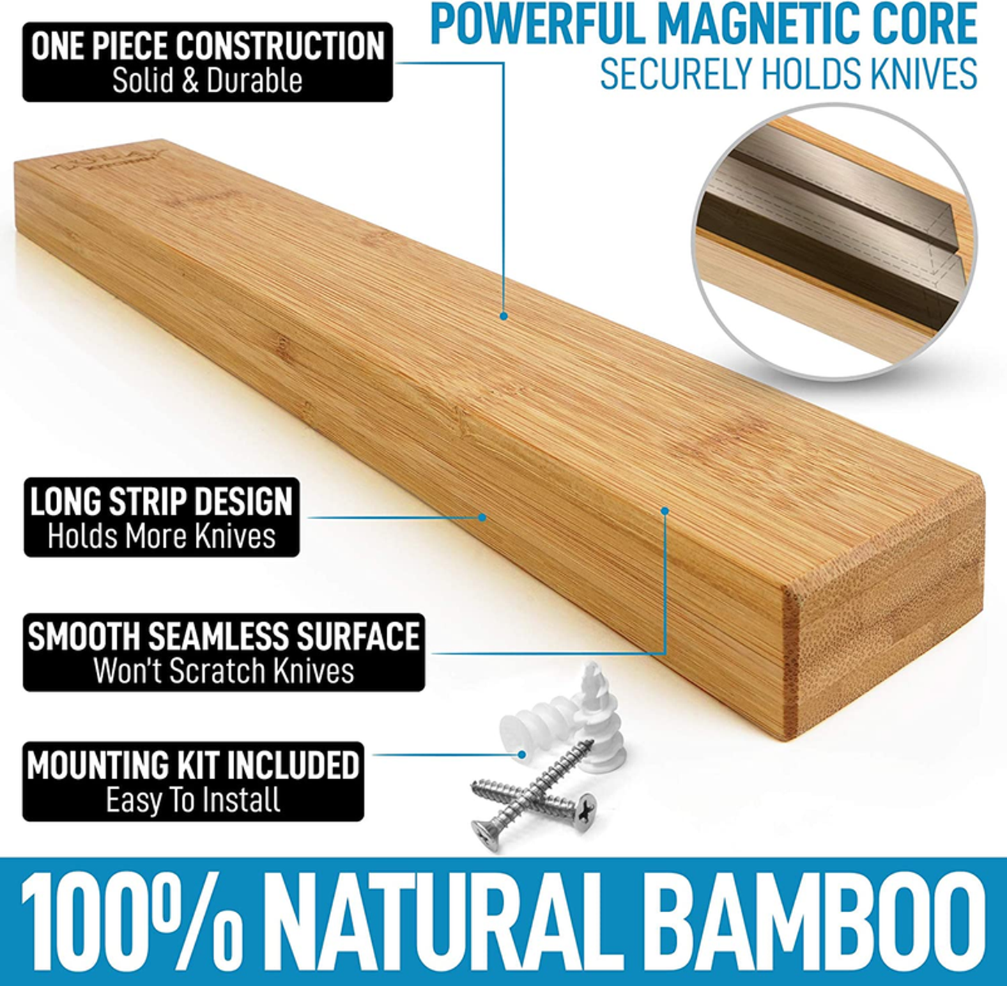 Wooden Magnetic Knife Strip