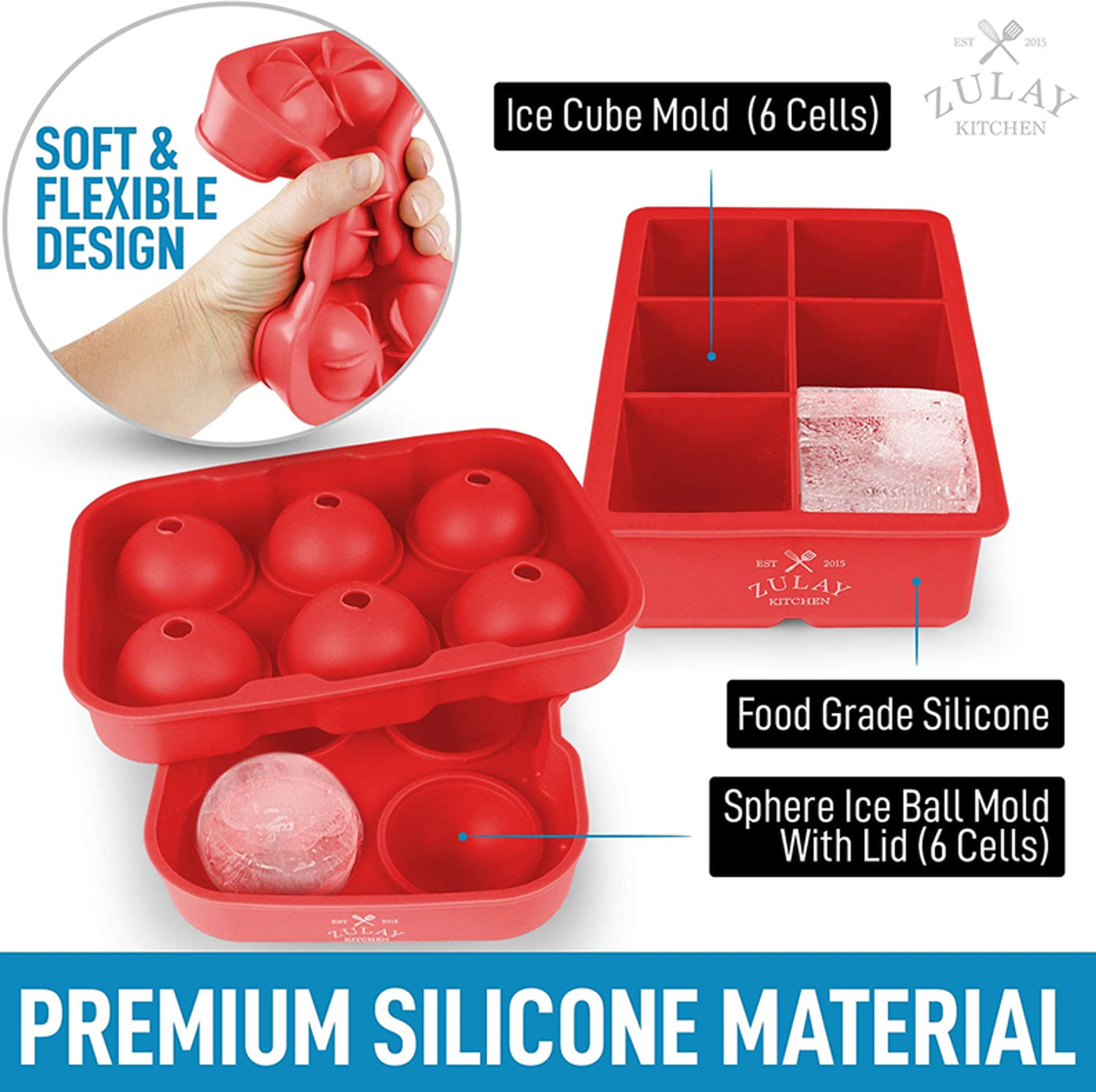 Silicone Square Ice Cube Mold and Ice Ball Mold