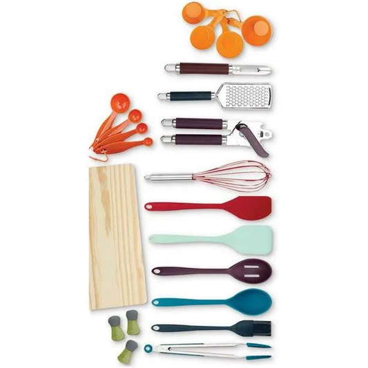 Tools of the Trade Kitchen Gadget Set with Tongs, Whisk, Measuring Spoons, Cups, and More
