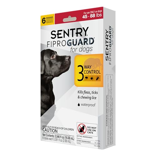 SENTRY PET CARE Fiproguard for Dogs, Flea and Tick Prevention for Dogs (45-88 Pounds), Includes 3 Month Supply of Topical Flea Treatments