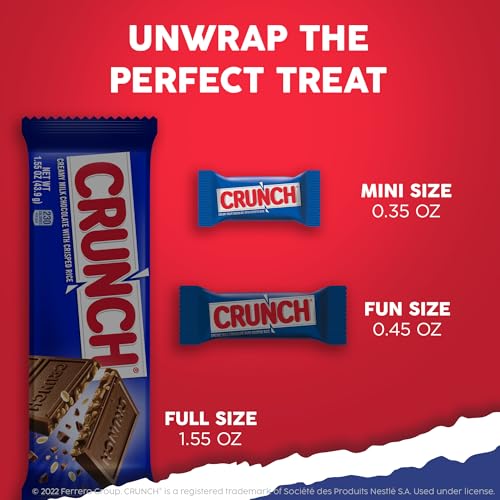 CRUNCH, Bulk 36 Count, Milk Chocolate and Crisped Rice, Full Size Halloween Candy, 1.55 oz Each