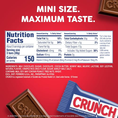 CRUNCH, Bulk 36 Count, Milk Chocolate and Crisped Rice, Full Size Halloween Candy, 1.55 oz Each