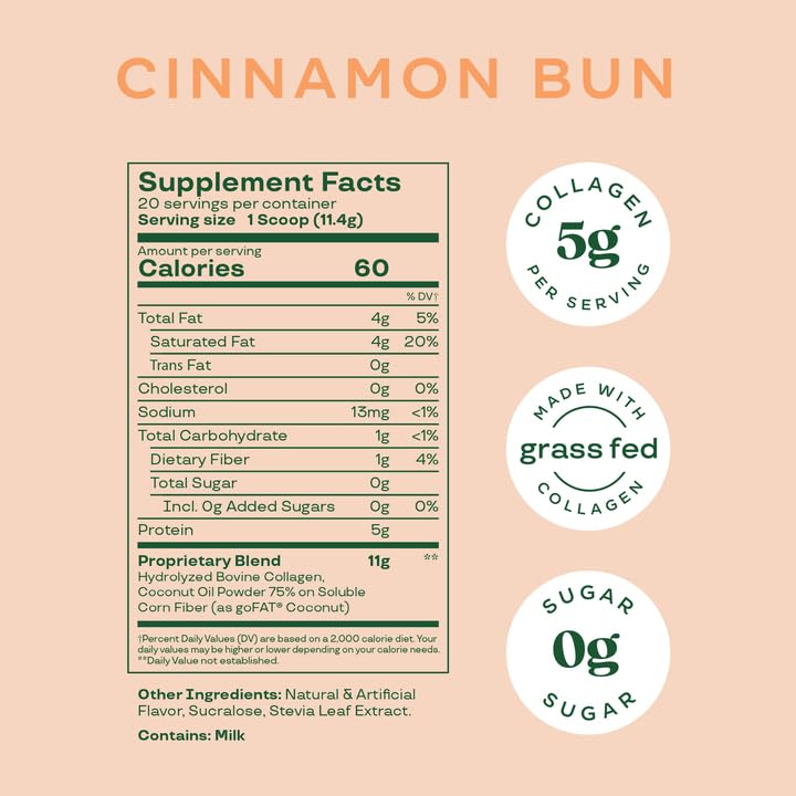 Bloom Nutrition Cinnamon Bun Collagen Peptide Creamer - Grass-Fed Protein Powder & MCT Oil for Coffee - No Sugar, Gluten-Free, Keto & Soy-Free