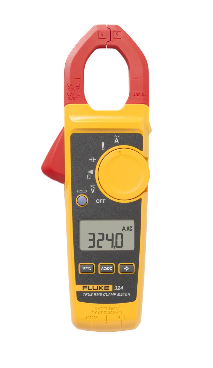 Fluke 324 True-RMS Clamp Meter with Temperature & Capacitance, Measure AC Current Up To 400 A and AC/DC Voltage Up to 600 V, Includes Backlit Display, Measure Resistance Up To 4000 Ohms
