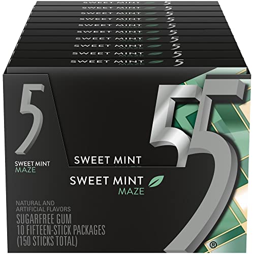 5 GUM Peppermint Cobalt Sugar Free Chewing Gum Bulk, 15 Sticks (Pack of 10)