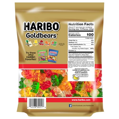 HARIBO Gummi Candy, Original Goldbears Gummy Bears, 5 Ounce Share Size Bags (12 Packs) Delicious Soft & Chewy Sweet Snacks, Assorted Fruity Flavors
