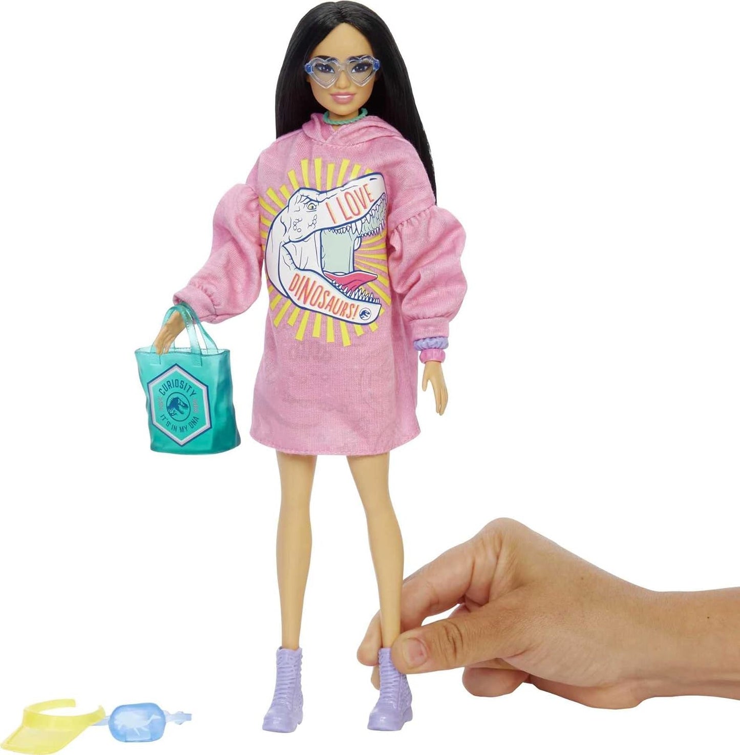 Barbie Fashion Pack of Doll Clothes Inspired by Jurassic World, Collectible Set Includes Sweatshirt Hoodie Dress with Dinosaur Graphic & 8 Accessories