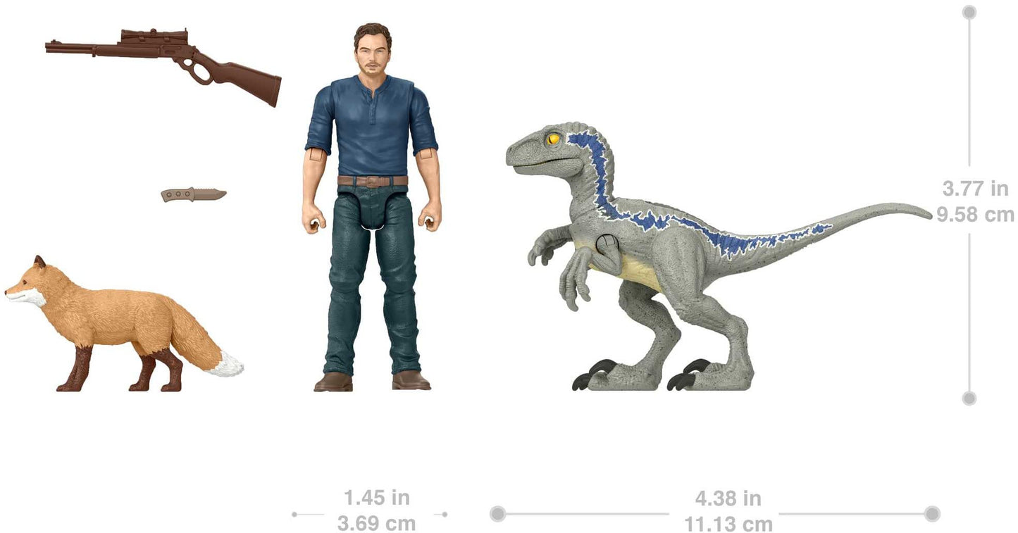 Mattel Jurassic World Dominion Human and Dino Pack, Owen & Velociraptor Beta Action Figure Toys and Accessories