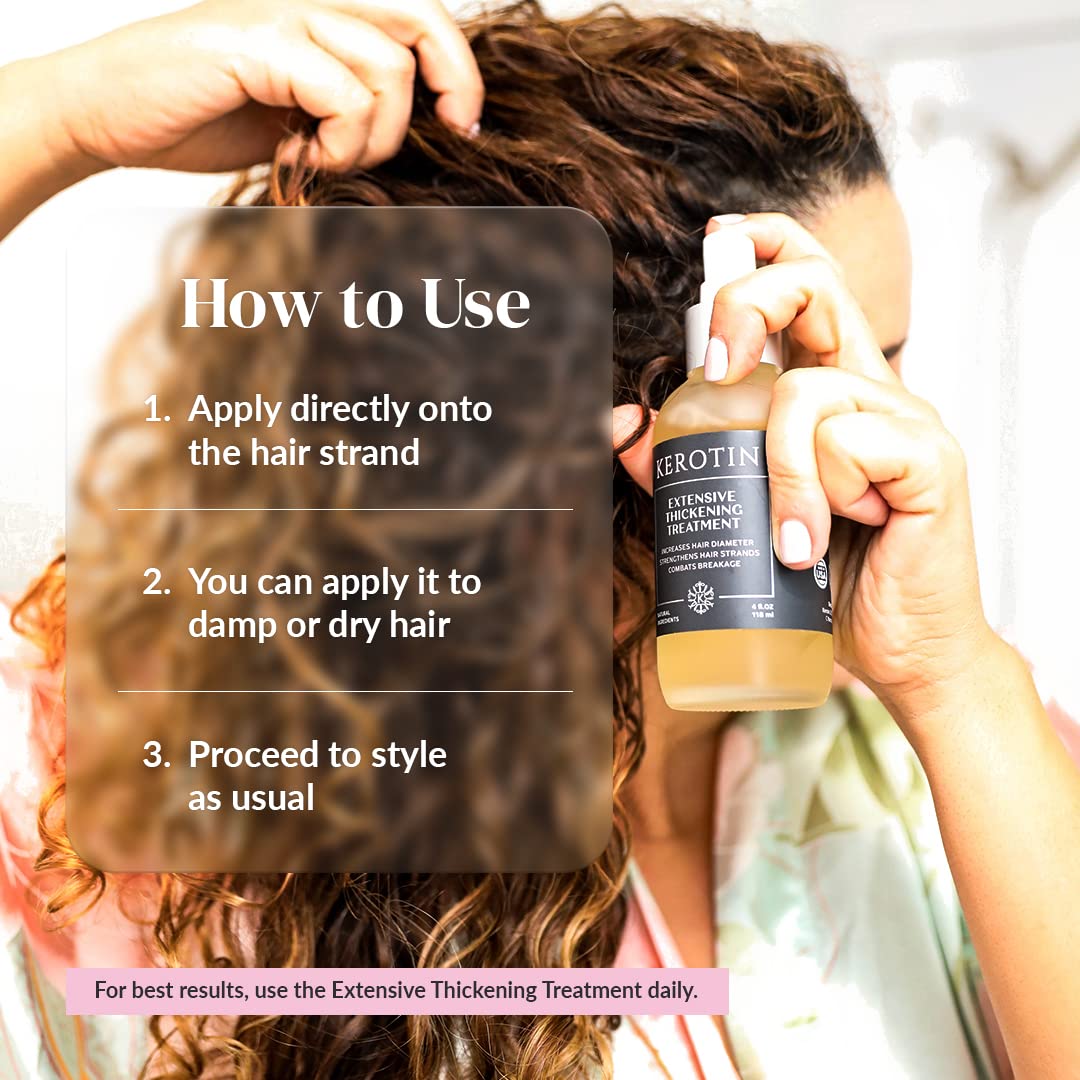 Kerotin Hair Thickening Spray w/Keratin for Fine & Thin Hair Growth in Women, Heat Protectant, Repair Mist for Volume, Body & Shine, Diameter Booster, Natural & Cruelty Free, Made in USA - 3 Pack