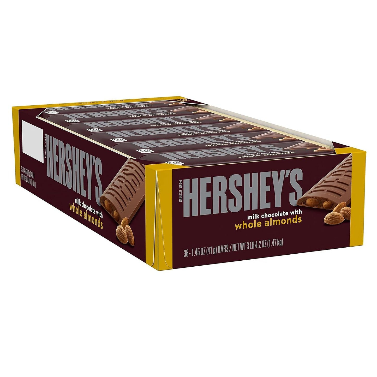 Hershey's Milk Chocolate with Whole Almonds Candy Bar, 1.45 oz., 36/Box (HEC24100)