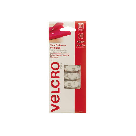 VELCRO Brand - Thin Fasteners - Premated - Ovals, 40 Sets - White