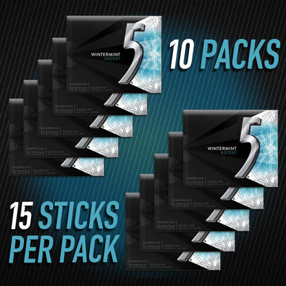 5 GUM Peppermint Cobalt Sugar Free Chewing Gum Bulk, 15 Sticks (Pack of 10)