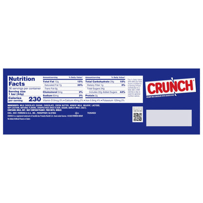 CRUNCH, Bulk 36 Count, Milk Chocolate and Crisped Rice, Full Size Halloween Candy, 1.55 oz Each