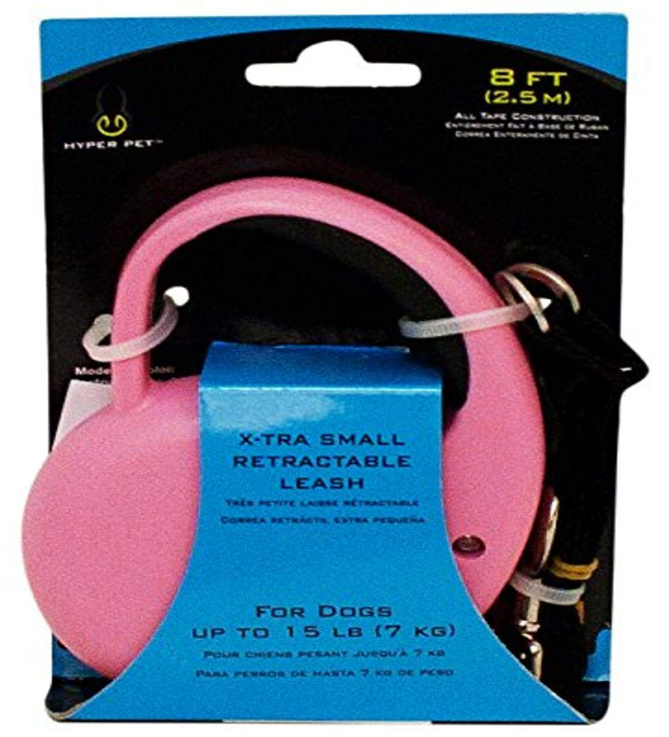 Hyper Pet Retractable Dog Leash, 8 ft. Walking Leash for Dogs up to 8 lbs., Extra Small, Pink