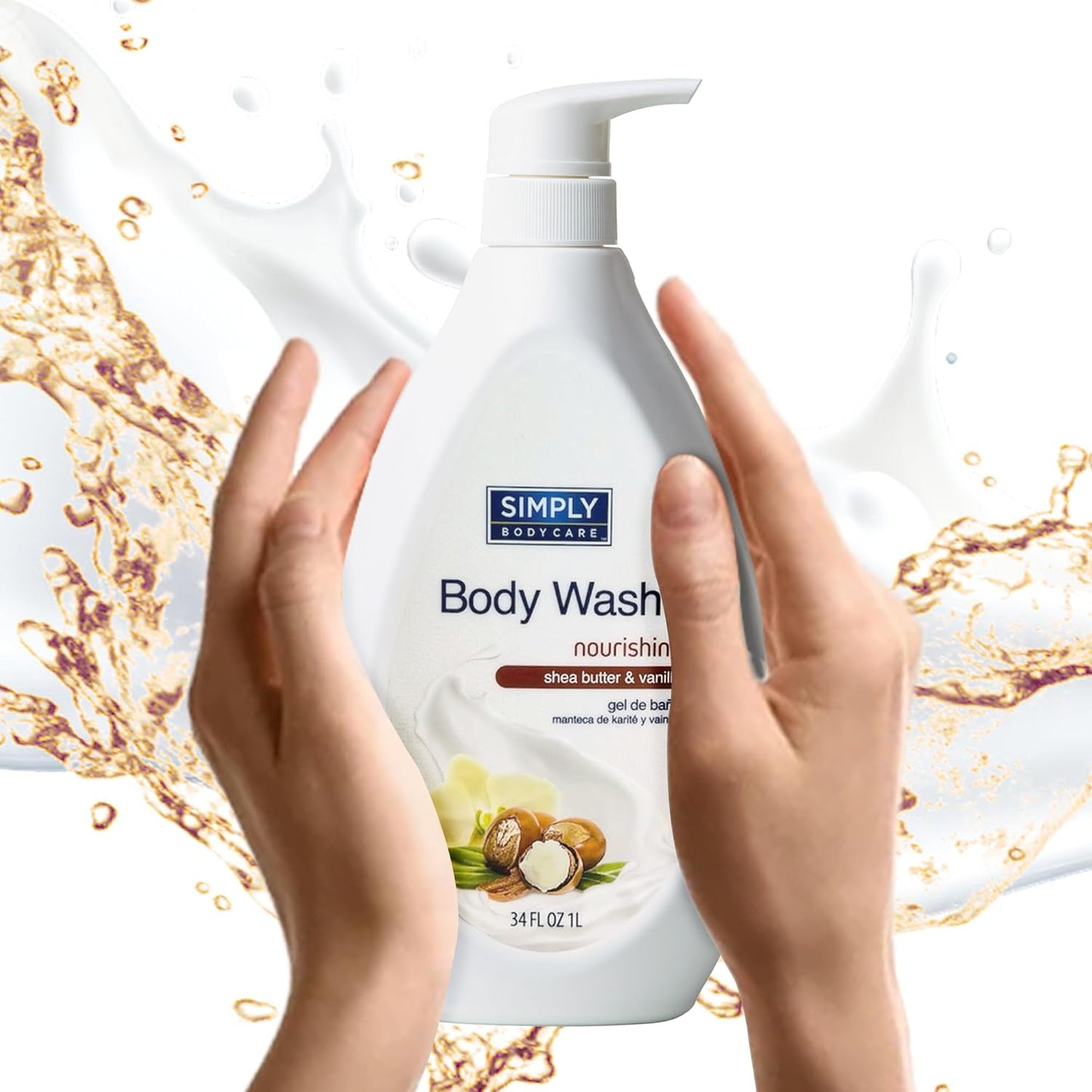Simply Body Care - Shea Butter and Vanilla Natural Body Wash for Men & Women - Combats Body Odor & Promotes Hygiene - Ultimate Skin Cleanser - Long-Lasting Freshness - Daily Use - 34oz (Pack of 1)