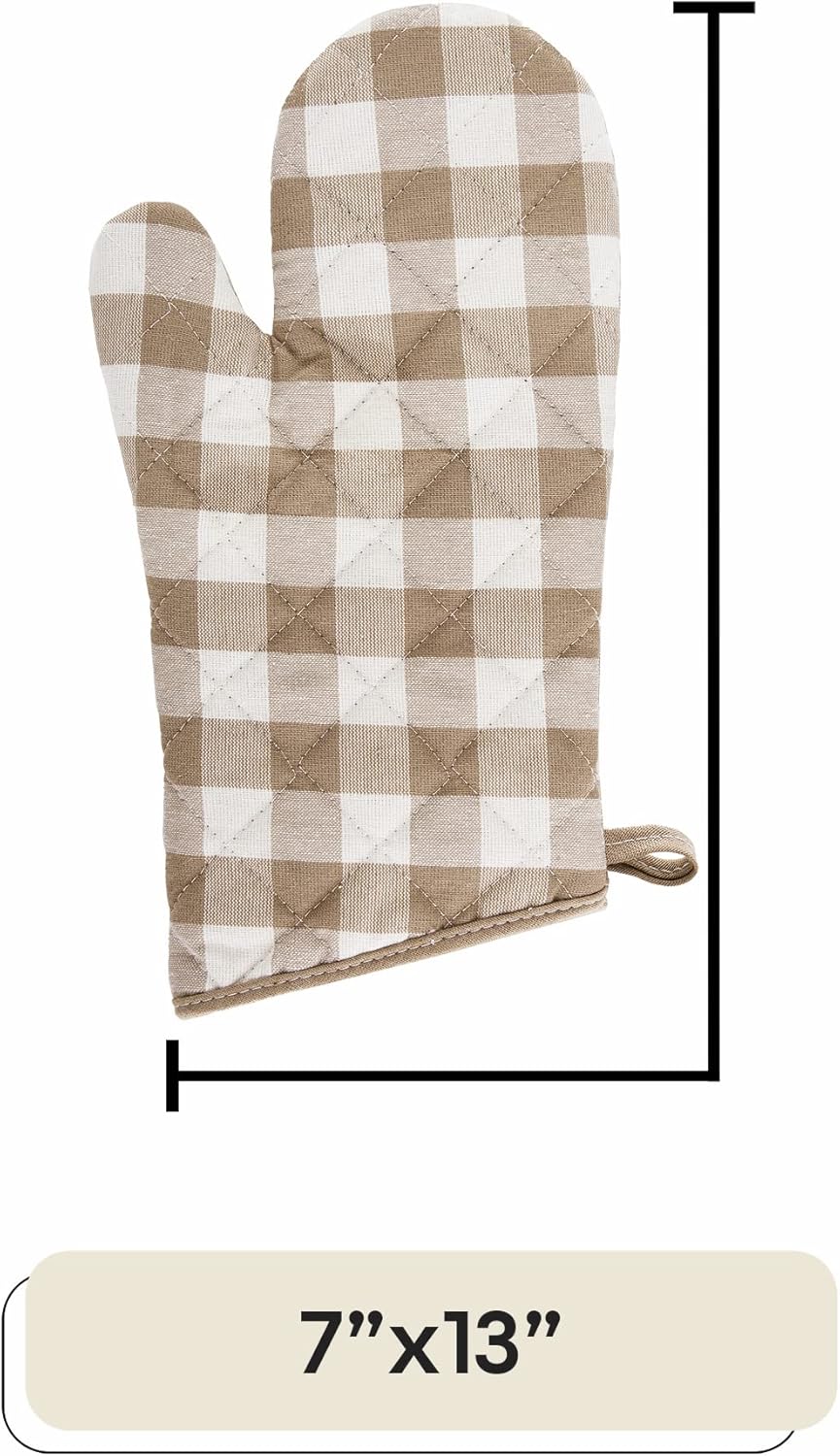 Buffalo Check Oven Mitts, 2 Pack, Taupe - 7" x 13" - Quilted Pot Holders are Heat Resistant, Machine Washable & Stain Repellant - Non-Slip for Cooking, Baking & Grilling by Achim Home Decor