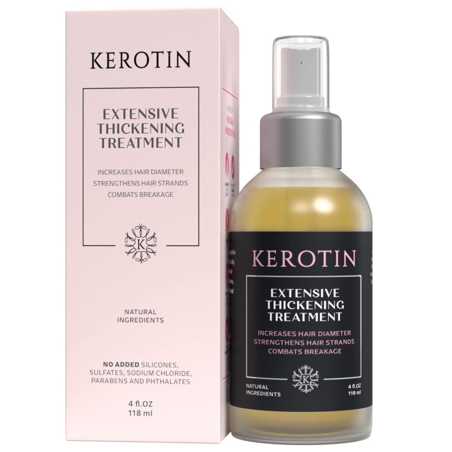 Kerotin Hair Thickening Spray w/Keratin for Fine & Thin Hair Growth in Women, Heat Protectant, Repair Mist for Volume, Body & Shine, Diameter Booster, Natural & Cruelty Free, Made in USA - 3 Pack