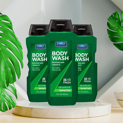 Body Wash 12 Fl oz - Enriched with Vitamin E, Feel Clean and Fresh All Day, 24 Hrs Fresh, Long-Lasting Spring Fresh Scent, Gentle and Moisturizing for All Skin Types, Pack of 1