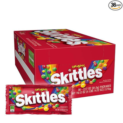 Skittles Original Chewy Candy, Full Size, 2.17 OZ (Pack of 36)