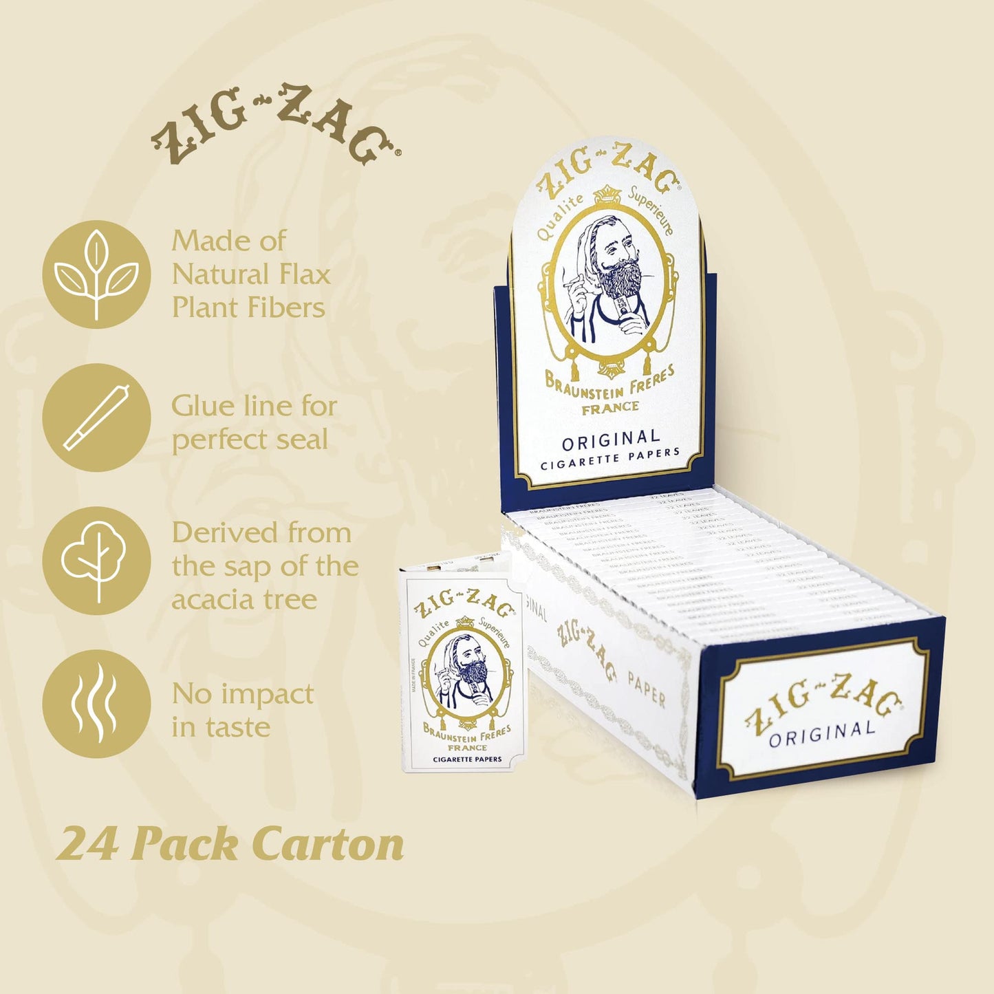 ZIG-ZAG Rolling Papers - Original White 70 mm Paper - Natural Gum Arabic - Thin Glue Sealing Line - 6 Booklets with 32 Papers per Booklet,32 Count (Pack of 6)