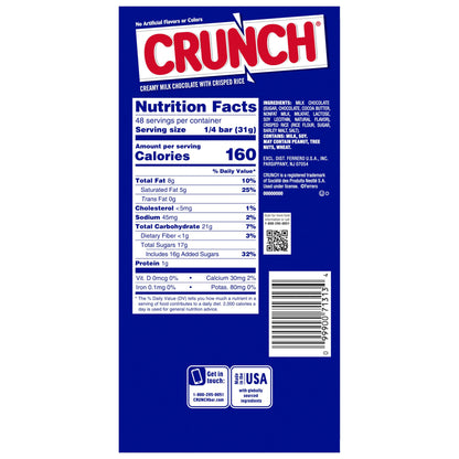 CRUNCH, Bulk 36 Count, Milk Chocolate and Crisped Rice, Full Size Halloween Candy, 1.55 oz Each
