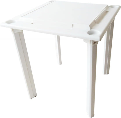Bene Casa - White Indoor & Outdoor Domino and Game Table Includes Domino and Scrabble Tile Racks and Cup Holders - Table Legs are Removable for Easy Storage