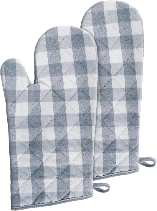 Buffalo Check Oven Mitts, 2 Pack, Grey - 7" x 13" - Quilted Pot Holders are Heat Resistant, Machine Washable & Stain Repellant - Non-Slip for Cooking, Baking & Grilling by Achim Home Decor