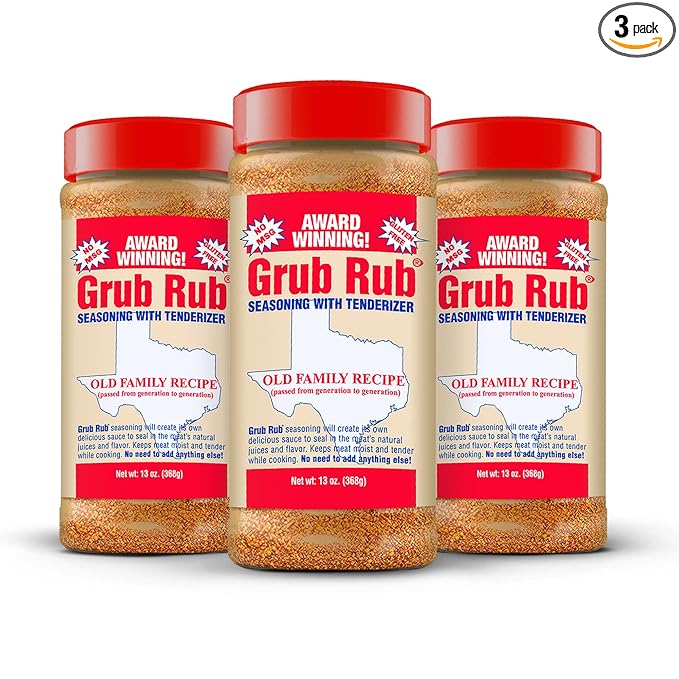 Grub Rub BBQ Seasoning & Meat Rubs for Smoking - Pork Rub, Steak Seasoning, & Brisket Rub - Award Winning Family Recipe - Moist, Tender, & Juicy Meats, Seafood, Veggies & More
