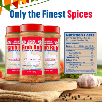 Grub Rub BBQ Seasoning & Meat Rubs for Smoking - Pork Rub, Steak Seasoning, & Brisket Rub - Award Winning Family Recipe - Moist, Tender, & Juicy Meats, Seafood, Veggies & More
