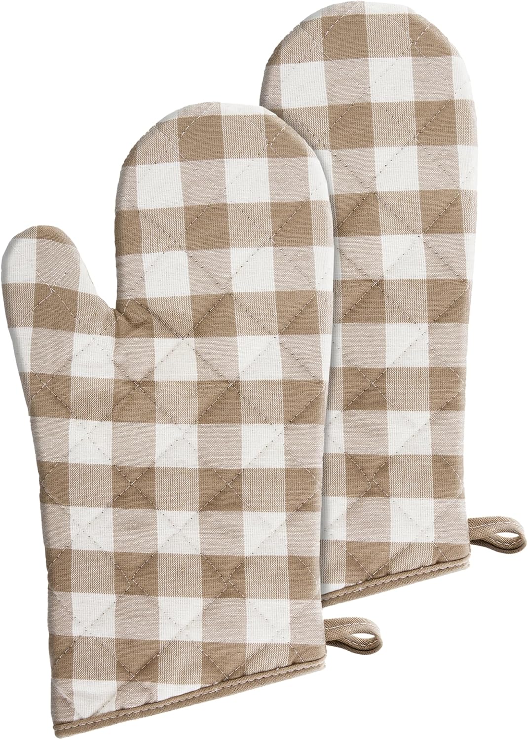 Buffalo Check Oven Mitts, 2 Pack, Taupe - 7" x 13" - Quilted Pot Holders are Heat Resistant, Machine Washable & Stain Repellant - Non-Slip for Cooking, Baking & Grilling by Achim Home Decor