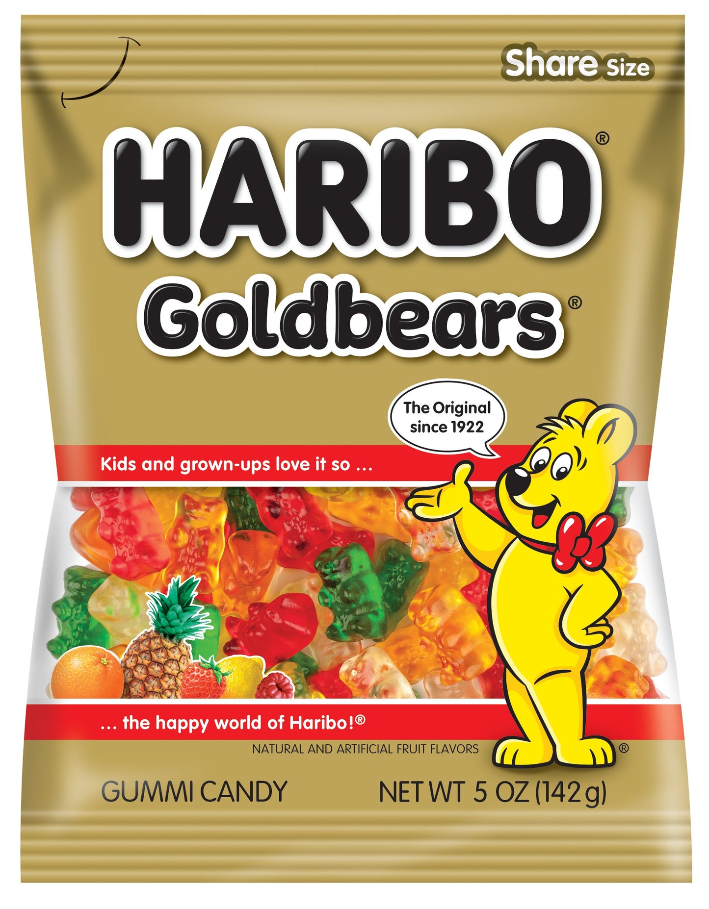 HARIBO Gummi Candy, Original Goldbears Gummy Bears, 5 Ounce Share Size Bags (12 Packs) Delicious Soft & Chewy Sweet Snacks, Assorted Fruity Flavors