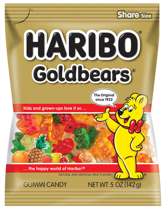 HARIBO Gummi Candy, Original Goldbears Gummy Bears, 5 Ounce Share Size Bags (12 Packs) Delicious Soft & Chewy Sweet Snacks, Assorted Fruity Flavors